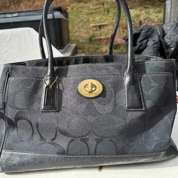 Coach Madeline Signature Canvas Shoulder Tote in black with leather accents - Picture 1 of 7